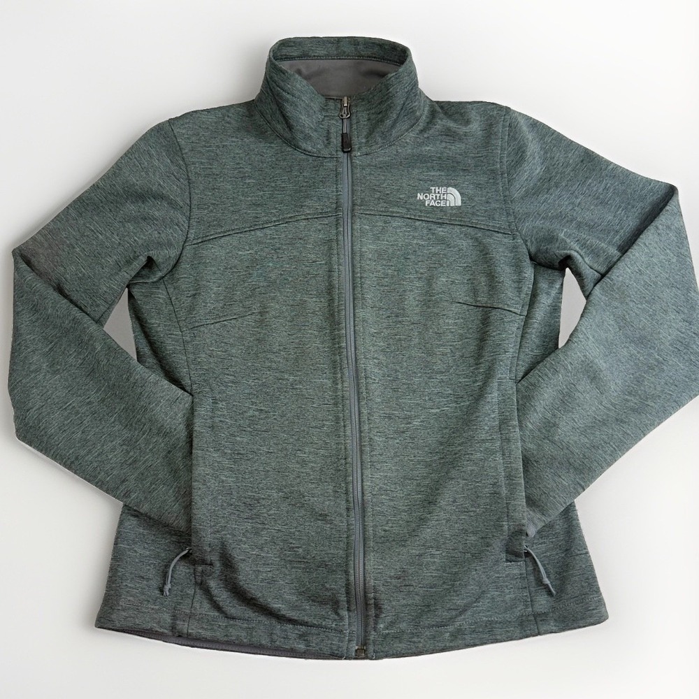 The North Face Full Zip Fleece Jacket Womens Small Green Heathered Mock Neck